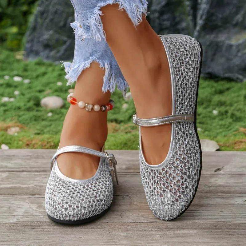 Women Mesh Ballet Flats Fishnet Ballerina Flats Comfortable Round Toe Ballet Shoes Breathable Casual Walking Shoes