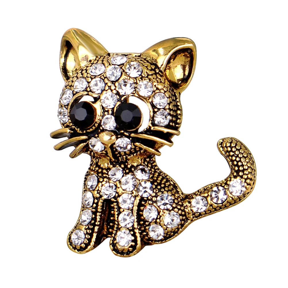 

Chic Cat Shape Brooch Pin Rhinestone Inlaid Women Dress Scarf Accessory Gold Wedding Party Gift Women Brooch