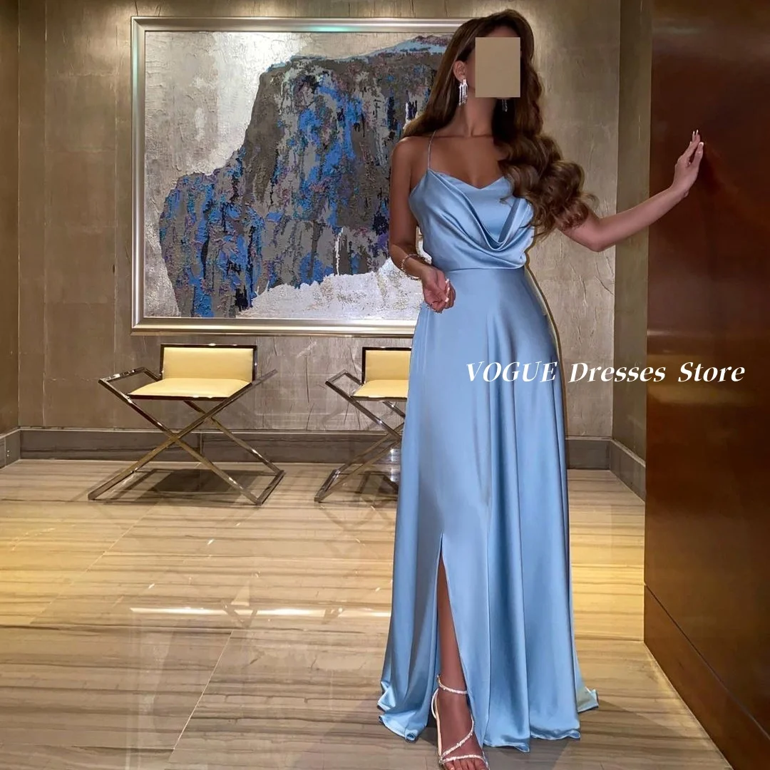

Dusty Blue Satin Evening Dresses Cheap A Line Elegant Prom Gowns فساتين للمناسبات الخاصة robe de cérémonie femme Customized