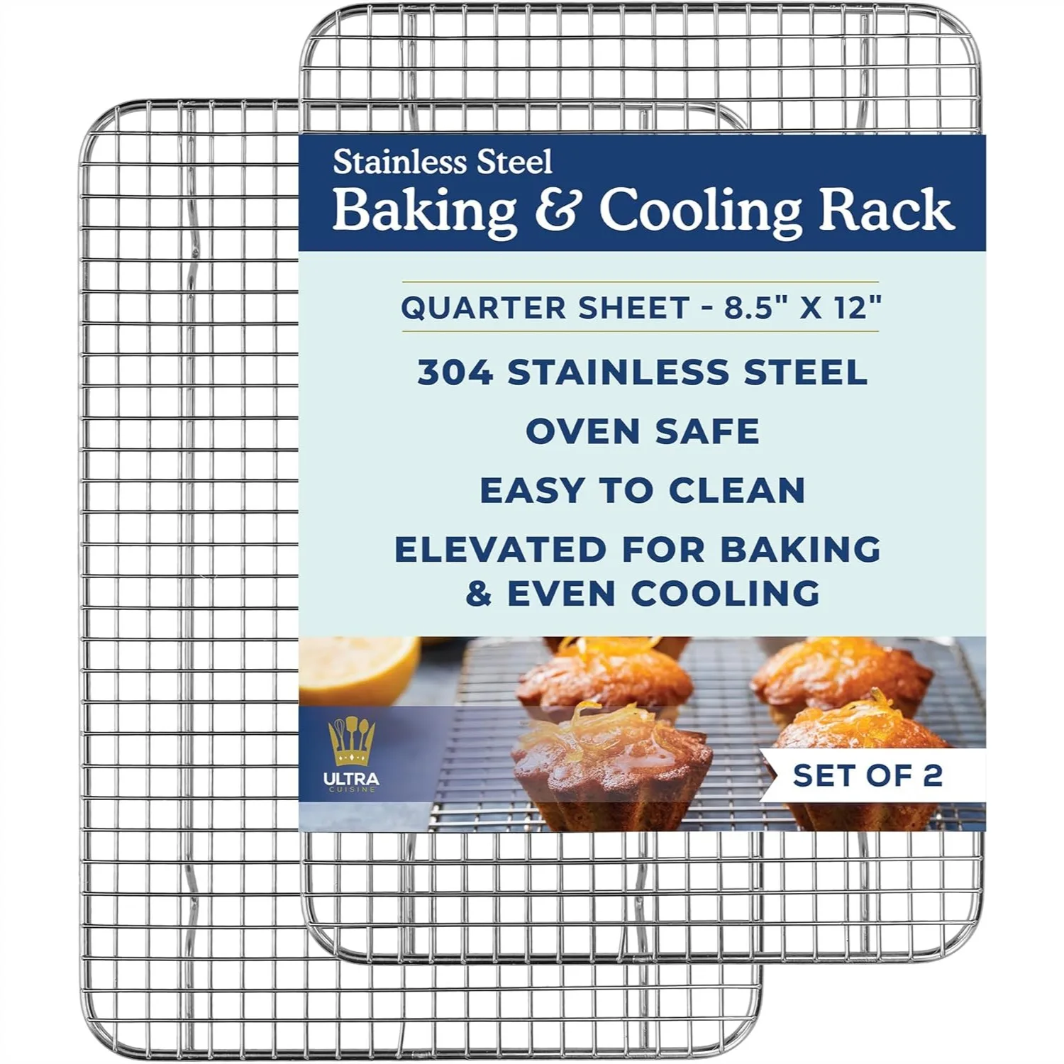 

Stainless Steel Cooling & Baking Rack Set for Quarter Sheet Pans, Heavy Duty, Oven Safe to 575°F, Set of 2
