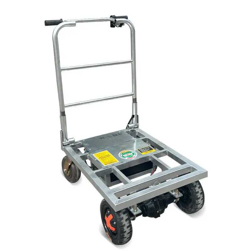 Electric hand push truck Home improvement sand pulling cement tile truck Construction site folding four-wheel truck