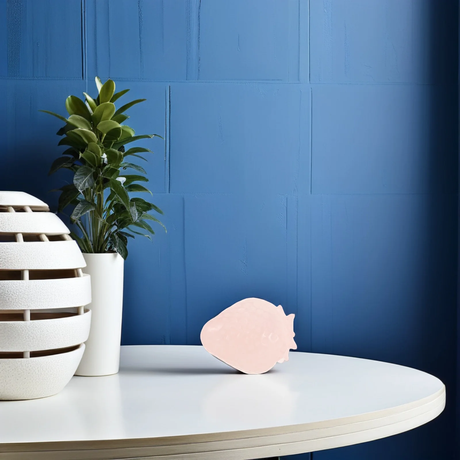 

Home Decor Pink Crystal Strawberry Ornaments Carved Figures Sculpture Figurine Fruits Engraving Tabletop Decoration Desktop