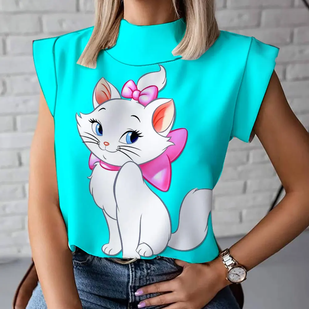 Hallo Kitty Frauen Roll kragen T-Shirt Cartoon Mode bequeme lässige Frauen Kurzarm T-Shirt Sommer Frauen T-Shirt