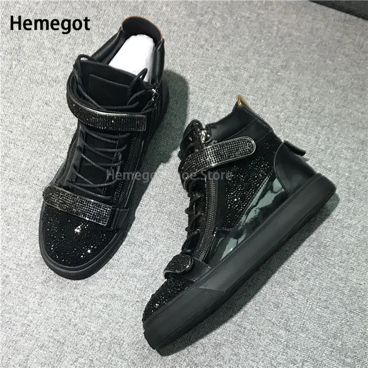 Luxury Diamond Zipper Sneakers Men\'s New Casual Shoes Men\'s Shoes High Top Shoes Lovers Lace-Up Shoes Casual Shoes New In