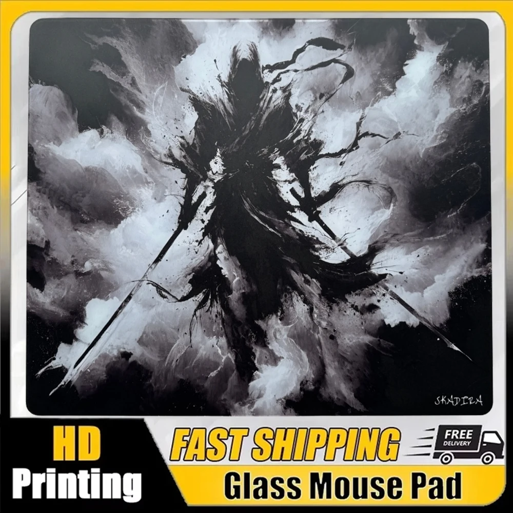 SKADIRA Glass Mouse Pad Anime Inkblade Phantom Smooth Frosted Surface Desk Mat Tempered Upgrade FPS Office Mousepad Esports