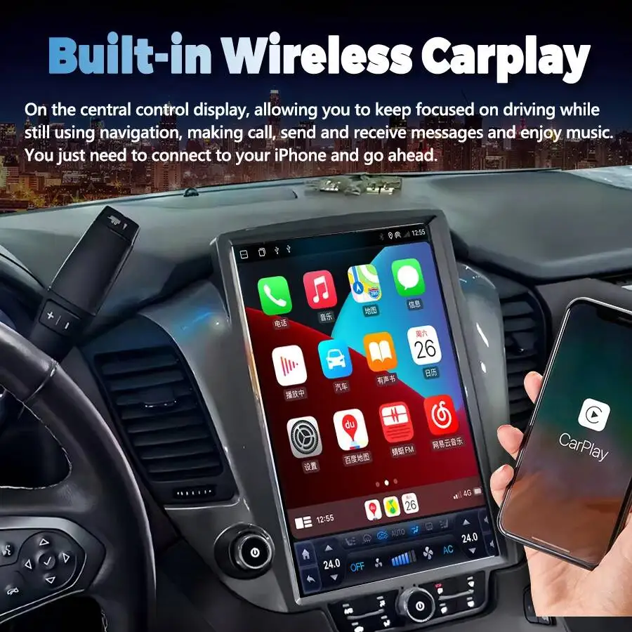 14.5inch For Chevrolet Saboban 2014-2020 For GMC Yukon Tahoe Car GPS Android Multimedia Video Player Navigation Wireless Carplay