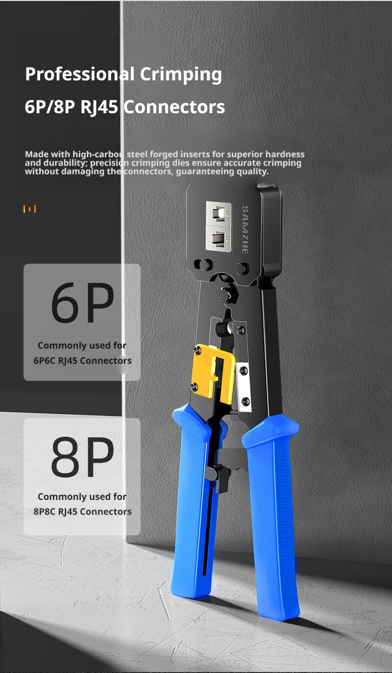 SAMZHE RJ45 Crimpzange Netzwerkwerkzeug RJ12 Cat5 Cat6 8P8C Kabelabisolierzange Presszange Multifunktions-Clip – Detail 2