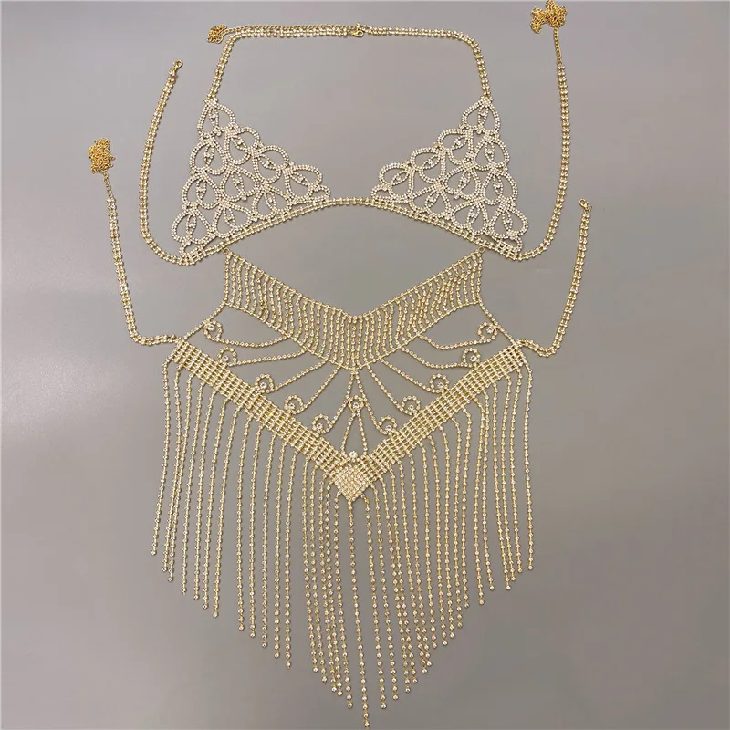 Body Jewelry Sexy Crystal Tassels Bra Chain Skirt Chest Chain Bikini Chain Makeup Dance Night club Stage Performance Body Chain