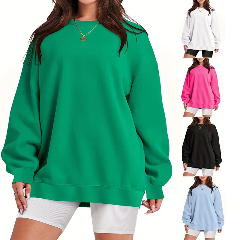 Women\'s Clothing 2023 Autumn Trendy Casual Streetwear Oversized Sweatshirts Y2K Solid Round Neck Long Sleeve Pullover Tunic Tops