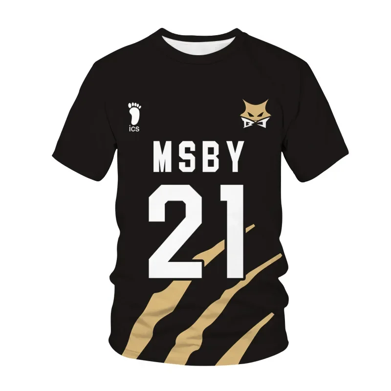 Japanese Anime Style Men\'s T-shirt MSBY Black Jackal Fashion Trend Volleyball Sportswe Comfortable and Loose Fitting O-Neck Top