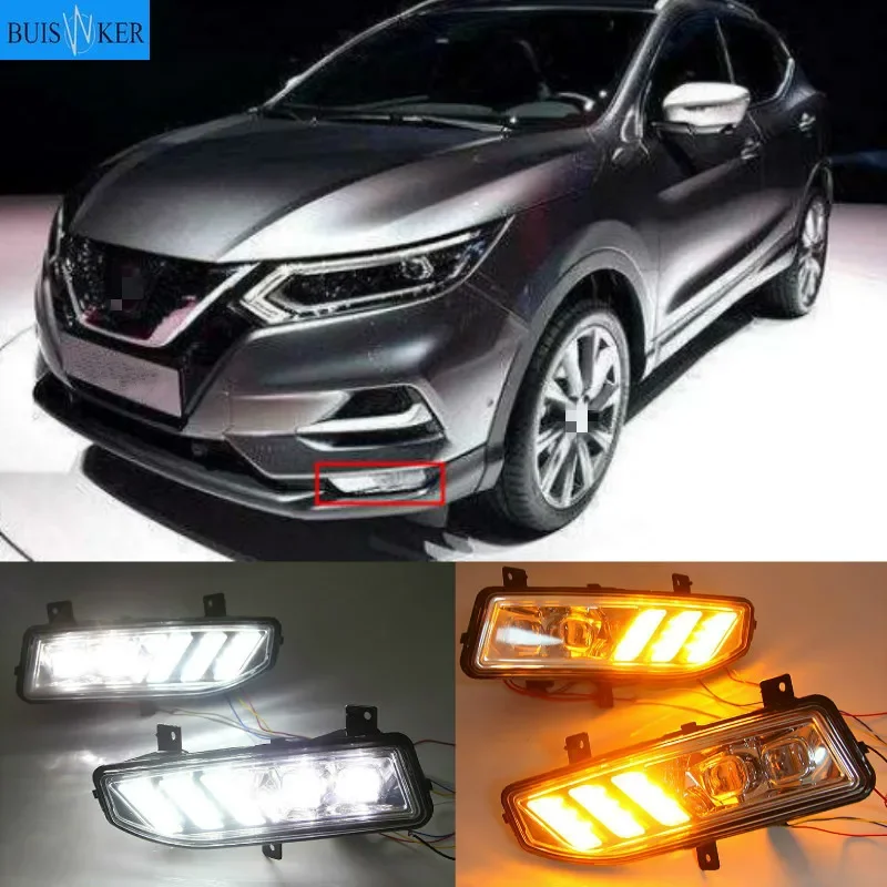 

2PCS For Nissan Qashqai 2019 2020 Dynamic Turn Yellow Signal Car DRL 12V LED Fog Lamp LED Daytime Running Light