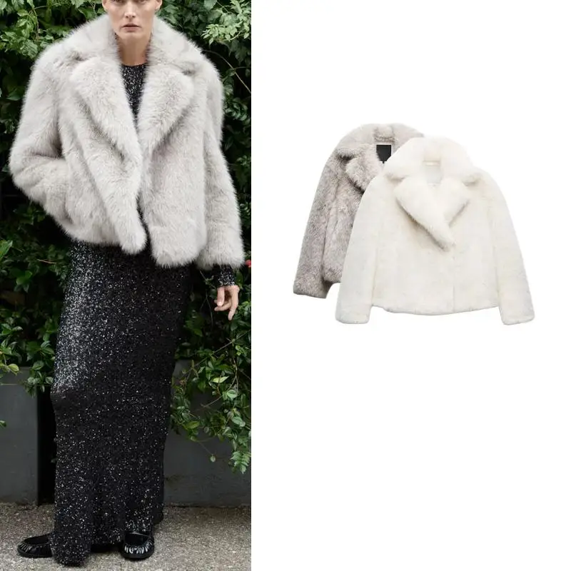 Spring New Soft Fluffy Long Sleeve Lapel Jacket Artificial Fur Effect Loose Outerwear Casual Style Women's Fashion 2025