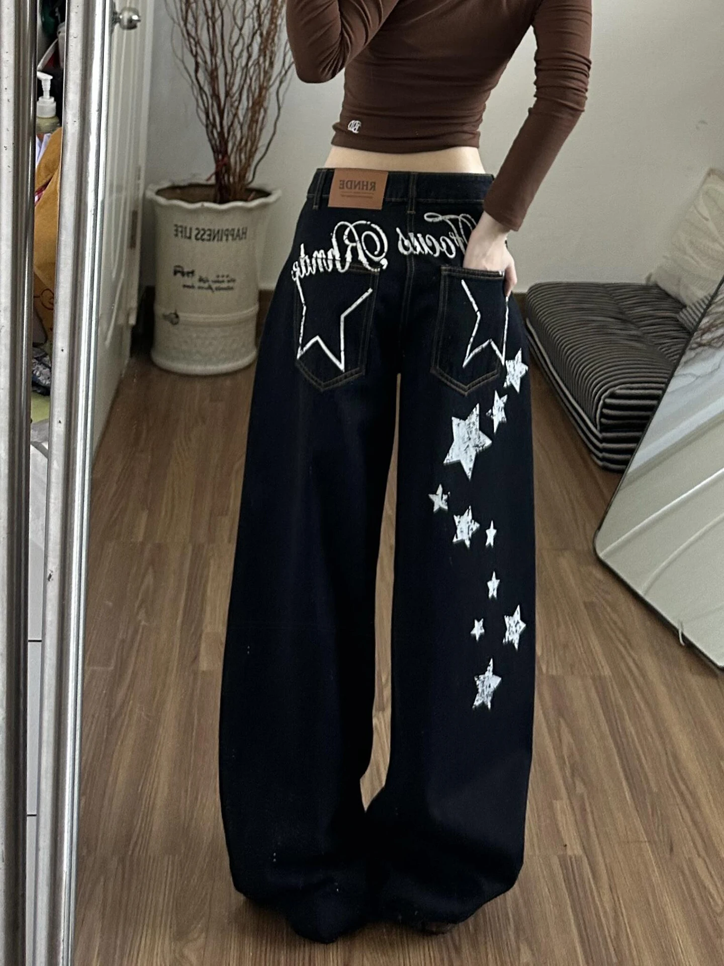 

Джинсы American Sle Star Print Curved Knife, унисекс, в стиле High Street, дизайн CleanFit, прямые и широкие штанины