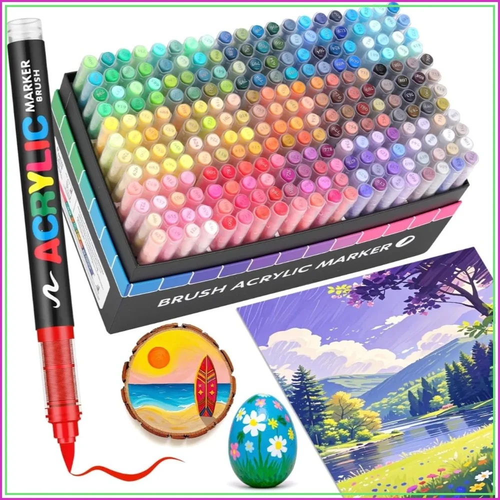 

240 Acrylic Paint Markers, Brush Tip Pens, Quick-Drying Waterproof Ink for Rock, Wood, Canvas, Glass, Ceramic Art Supplies