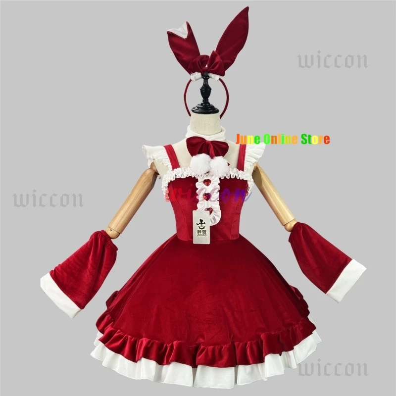 Sweet Lolita Bunny Girl Halloween Christmas Cosplay Costume Japanese Anime Pink Maid Lingerie Soft Velvet Rabbit Roleplay Outfit