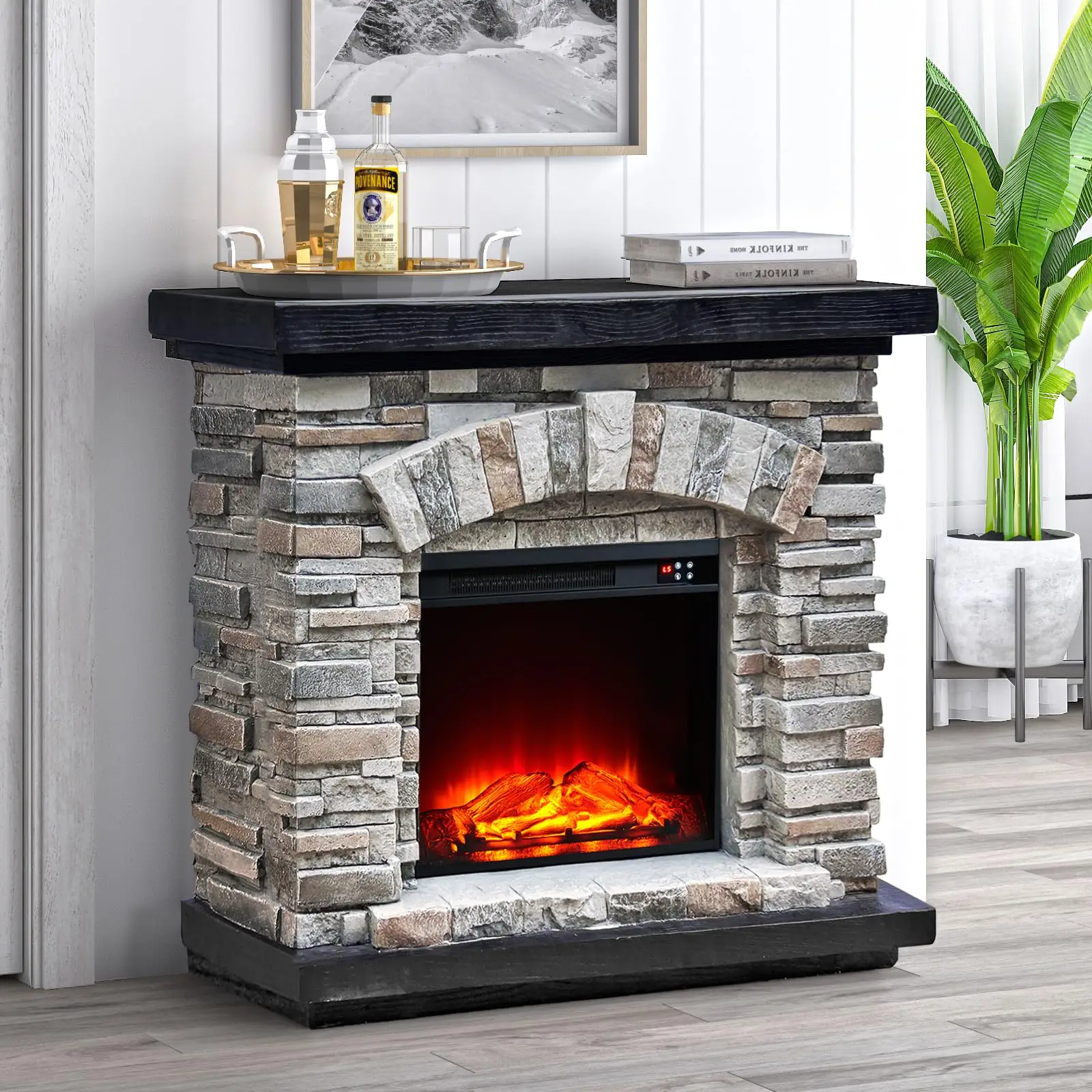 36 Inch Freestanding Electric Fireplace with Mantel, 18