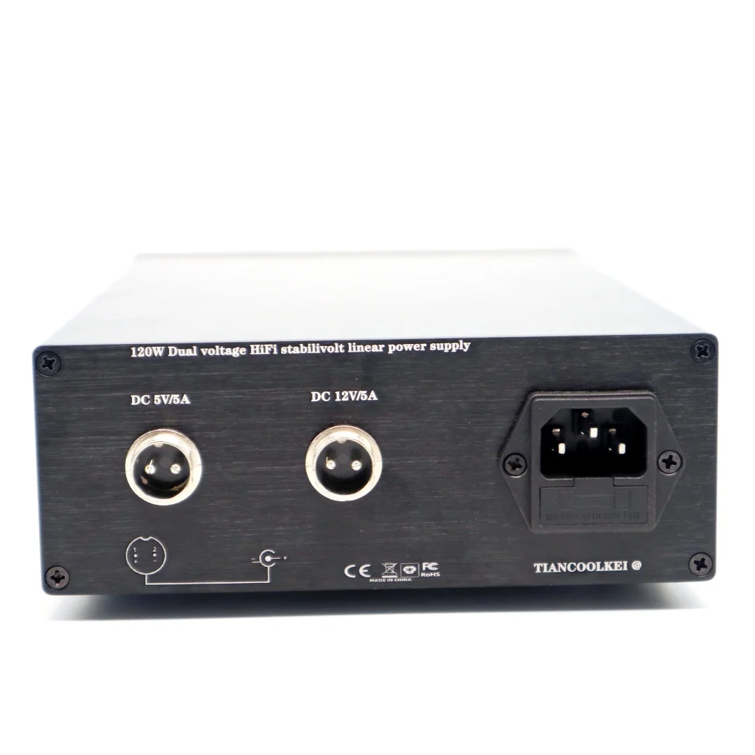 

TIANCOOLKEI 120W dual-voltage output low ripple and low noise DC regulated HiFi audio linear power supply, DC 5v 12v 19v 24v