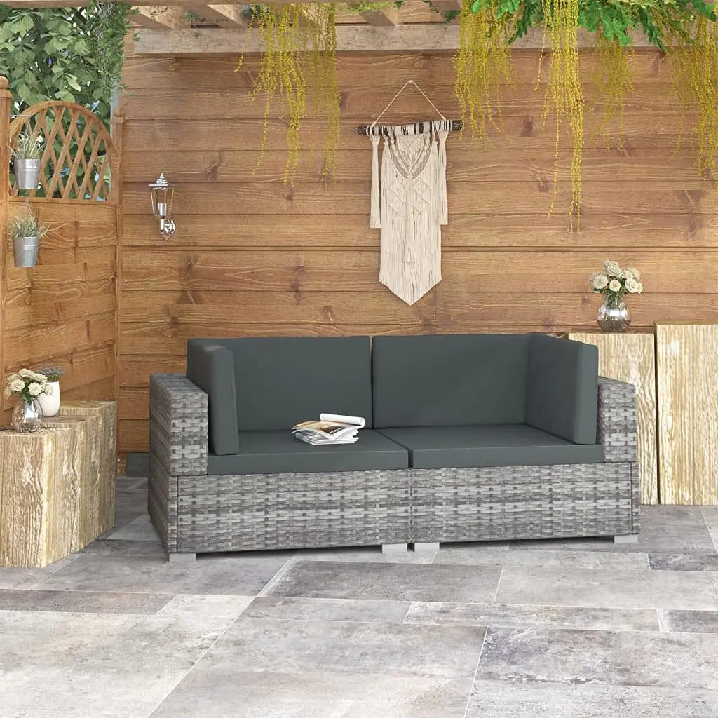 2-Piece Gray Poly Rattan Patio Sofa Set with Cushions, Modular Outdoor Sectional for Porch Lawn, Customized