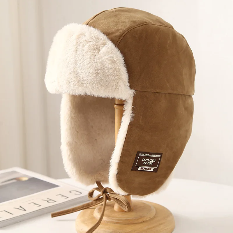 ‌Women's Winter Bomber Hat - Velvet Earflap Riding Cap, Windproof Warm Cycling Hat For Outdoor Activities