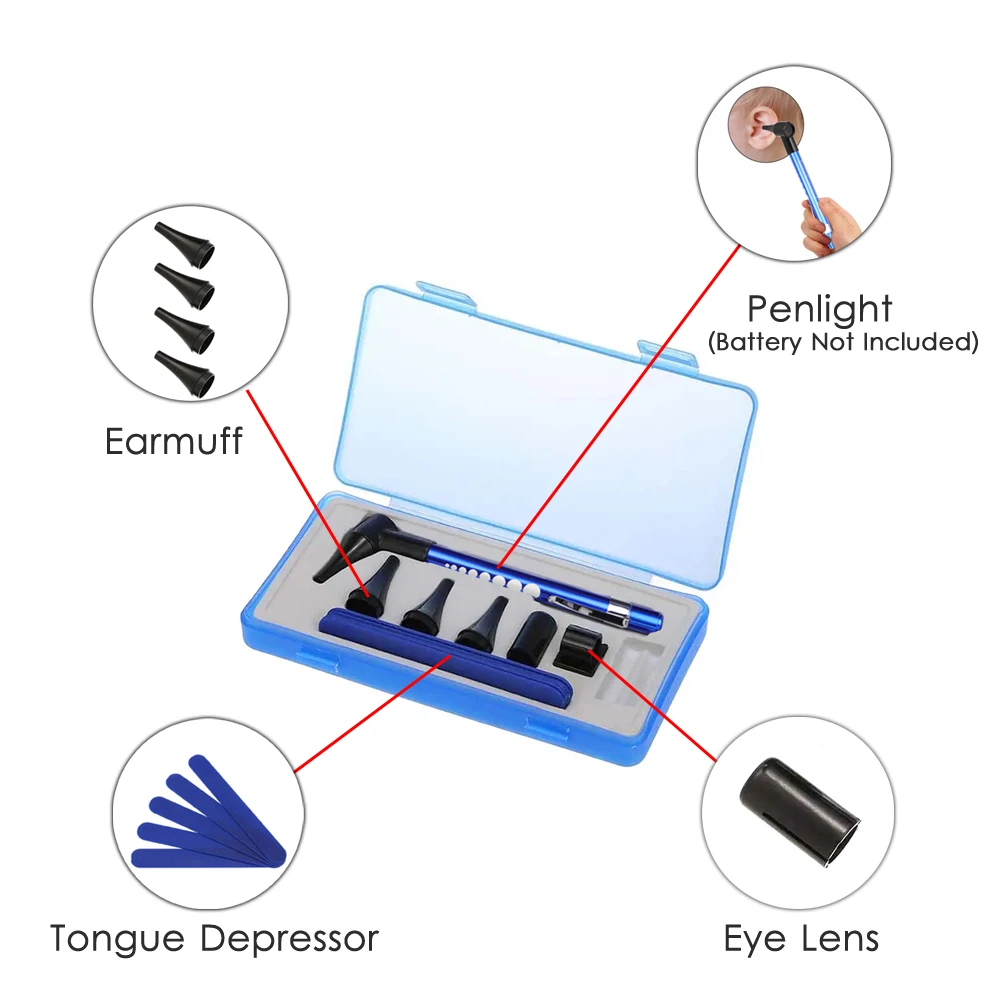 Basic Mini LED Portable Penlight Medical ENT Veterinary Otoscope Kit Ear Eye Check Care Endoscope Diagnostic Ophthalmoscope Set