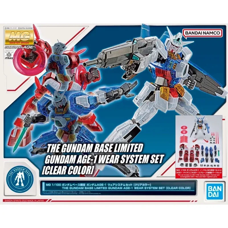 In stock BANDAI MG 1/100 THE GUNDAM BASE LIMITED AGE-1 GUNDAM Wear System Set Clear Color Assembly Plastic Model Kit Action Toy