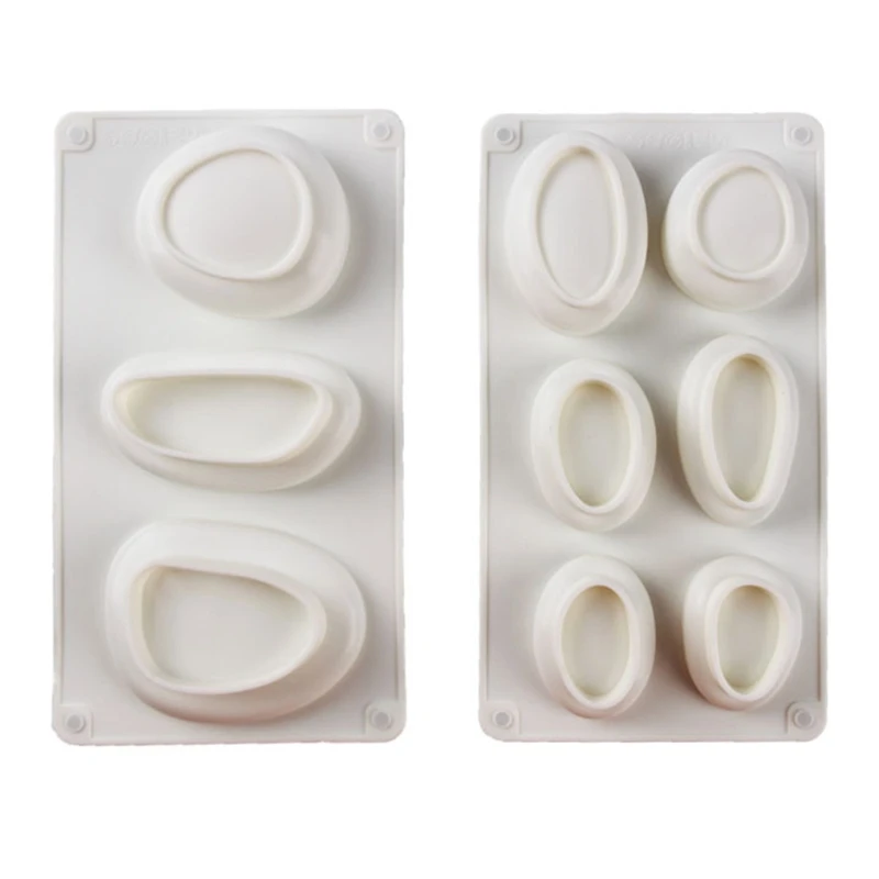 Juego 6 moldes silicona piedra 3D, guijarros elípticos, bandeja para hornear, pastel, Mousse, postre, utensilios para