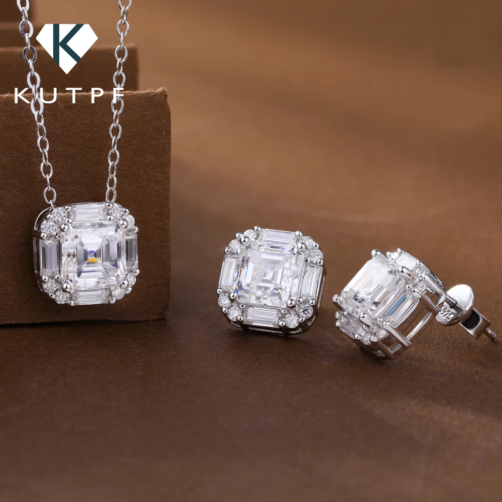 

Ювелирные наборы с муассанитом огранки Ашер для женщин: серьги-гвоздики и колье с подвеской из 100% серебра S925 пробы с бриллиантами в ореоле, с сертификатами