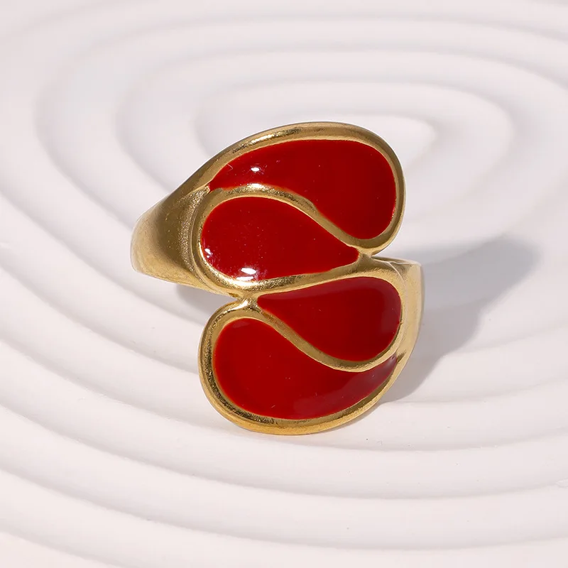 Fashionable Red Oil Dripping Wide Ring Unisex Clothing Matching With Jewelry Stainless Steel Does Not Fade Open Rings