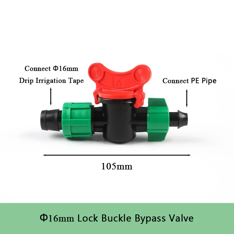 5pcs 16mm Connector Bypass Connector Thread Lock Straight Connector Green Drip Tape Valve Garden Irrigation