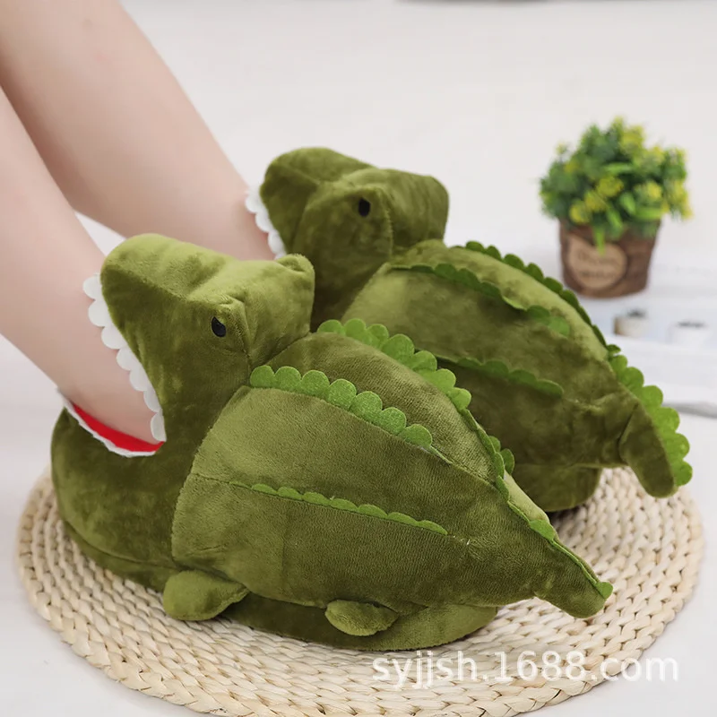 Cartoon Crocodile Lovers Home Slipper 2022 Winter Man Women Warm Cotton Shoes Indoor Household Plush Floor pantofole Cover Heel