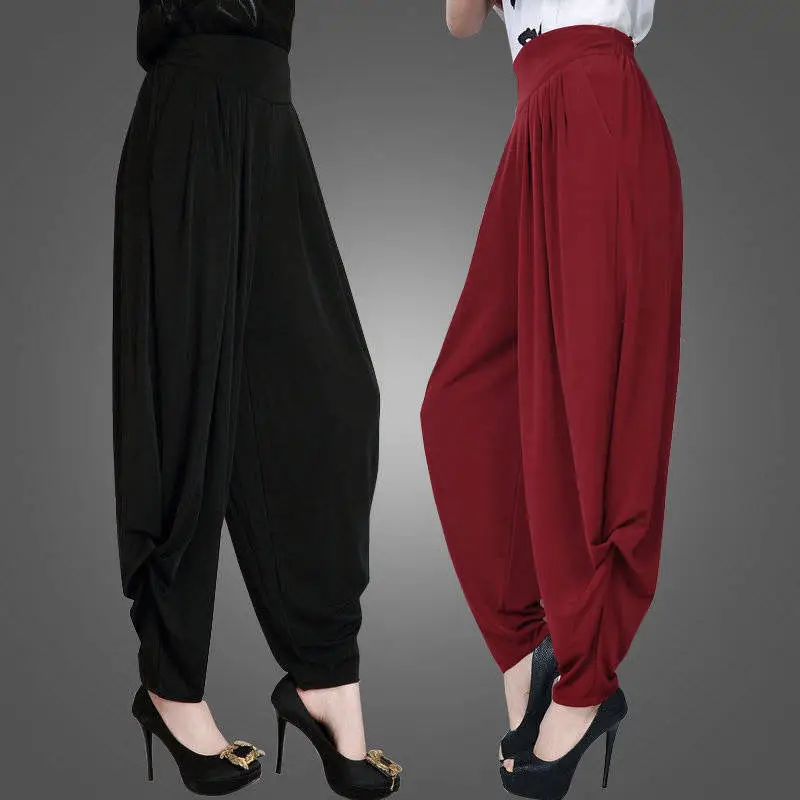 

Women Summer Simplicity Loose Elegant Solid Color Appear Thin High Waist Bloomers Women Clothes Casual All-match Pleated Harem