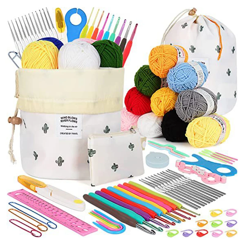 

64 шт. полный комплект вязальный крючком новый цветной тканый материал Простой стиль идеальная сумка для хранения для новичков