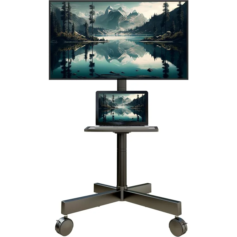 

Rolling TV Stand with Laptop Shelf, Holds 88 Lbs, 23-60 Inch LCD LED Flat/Curved Panel Screen TVs at Office, Locking Wheels