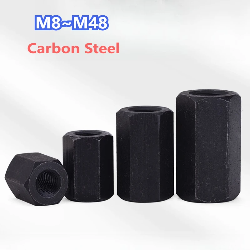Schwarz 45 # Sechskant-Verlängerungsstange aus Kohlenstoffstahl, Verbindungsstück, Verbindungshülse, Rohrkupplungsmutter M8 M10 M12 M14 M16 M18~M48 – Detail 3