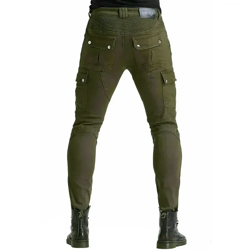 Loong Biker Motorcycle Riding Jeans Motor Knight Daily Cycling Trousers Wear-Resistant Locomotive Protective Pants Army Green