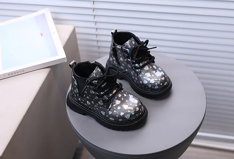 Bling Stars Allover-Print Kinder-Stiefeletten für Mädchen Weiche Sohle Herbst Prinzessinnen-Schuhe Glänzende Kinder-Kurzstiefel – Detail 9