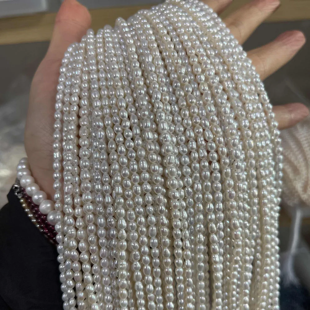 

3-4mm AAA High Quality High Glossy Rice Shaped Beads Natural Freshwater Pearls Beads for Jewelry Making DIY Necklace Accessories