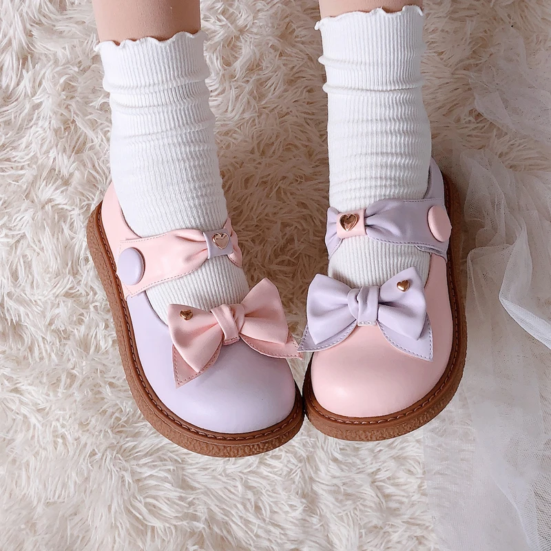 Lolita Shoes Sweet Princess Daily Japanese Vintage Flat Platform Shoes Lace Bowknot Kawaii Shoes Cosplay Loli Girls Shoes Round