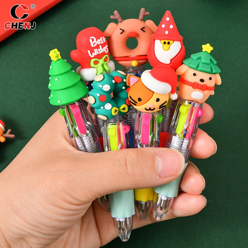 5Pcs Kawaii Creative Christmas Mini Ballpoint Pen Cute Cartoon Mulitcolor Writing Pens Kids Stationery School Supplies Gifts