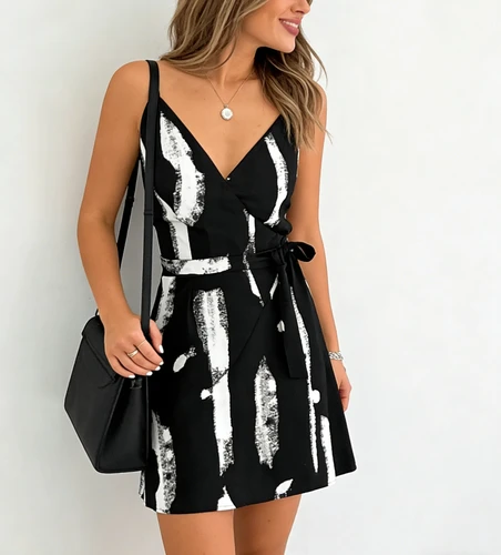 Imagen 2 del producto Vestido de mujer novedad de verano Sexy cuello en V faja cintura vestido de tirantes cortos vacaciones ocio cómodo elegante ropa Casual