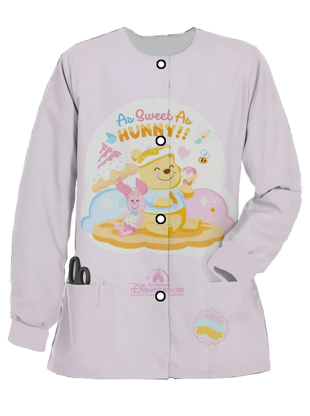 2024 New Disney Bear Printed Women's Long-sleeved Doctor Work Uniform Spring and Autumn Frosted Casual Nurse Uniform Cardigan