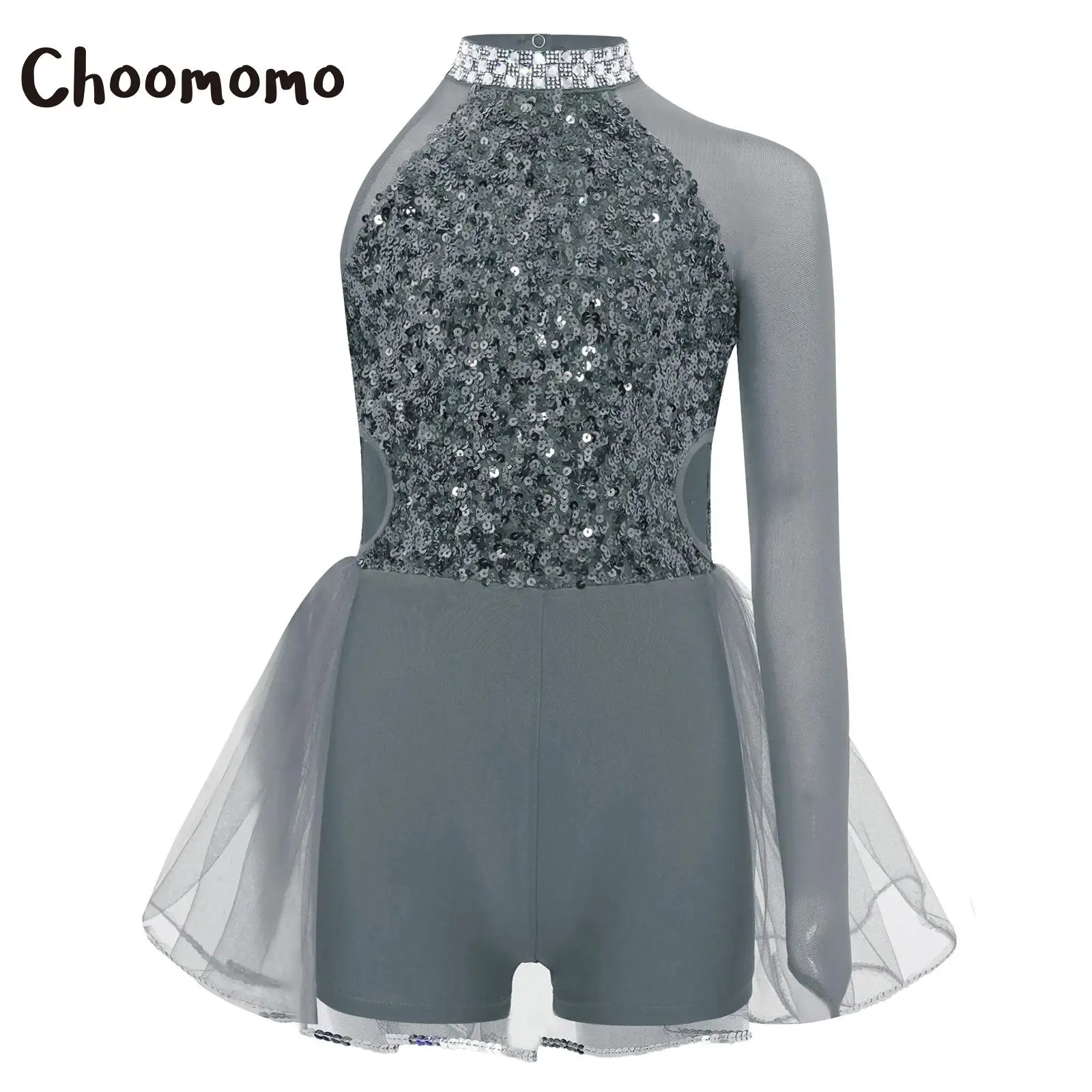

Kids Ballet Dance Dress Performance Costume Gymnastics Leotard Sparkly Sequins Bodice and Tulle Skirted Bodysuit Keyhole Back