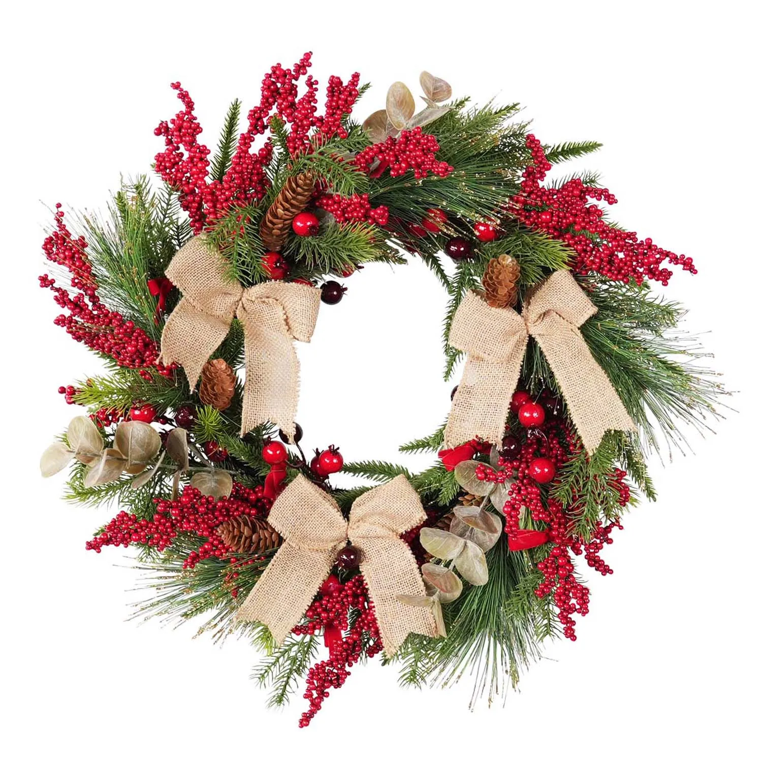 

60cm Home Front Door Christmas Wreaths With Red Berries Norfolk Pine Artificial Wreath Christmas New Years Window Party Decor