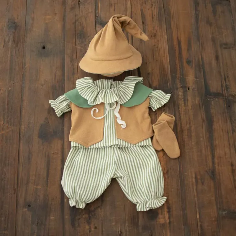 ❤️Newborn Photography Clothing Magic Elf Hat+Top+Vest+Pants+Shoes Studio Baby Photo Props Accessories Costume Outfits