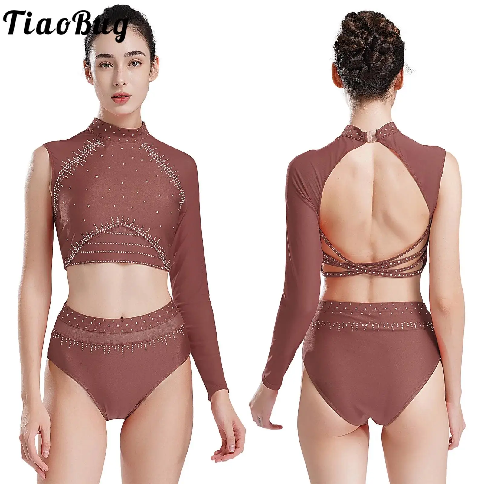 Tenue de danse de patinage artistique pour femmes, haut court de danse de ballet à manches longues, slip justaucorps, vêtements de danse en biscuits, One Initiated