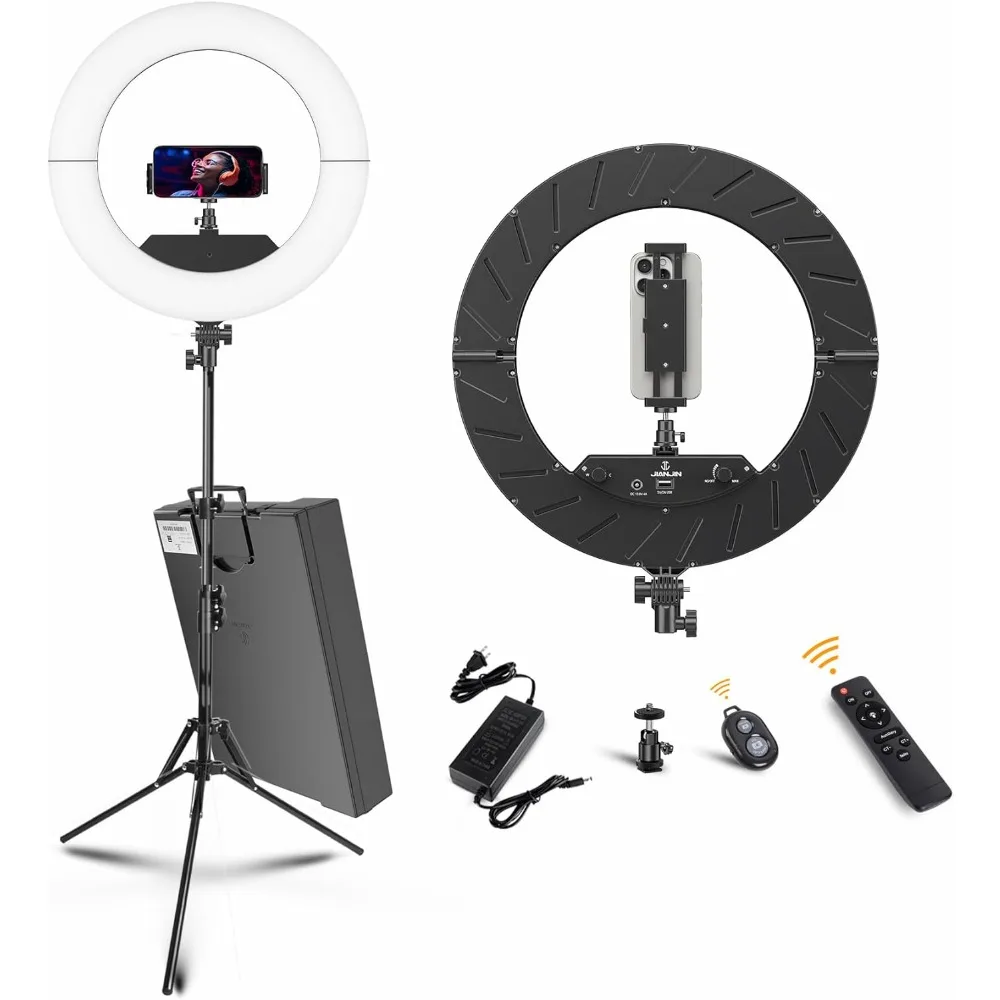 

Ring Light Kit:18"/45cm Outer 55W6700k Dimmable LED Light, Tripod Stand, Remote Controller,Box for Camera,Smartphone,YouTube,Tik