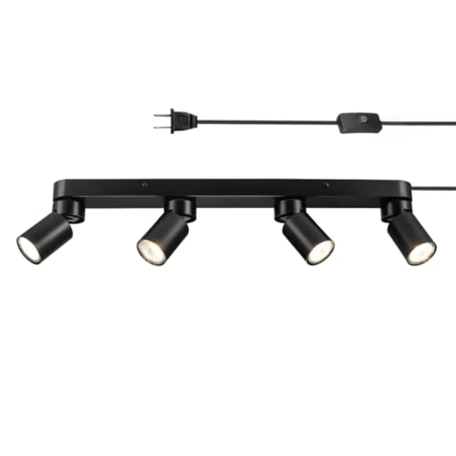 

Plug-in Track Lighting 4-Light Adjustable Track Bar Matte Black 24-Inch Fixture with 15-Foot Cord Modern Ceiling Light for Apar