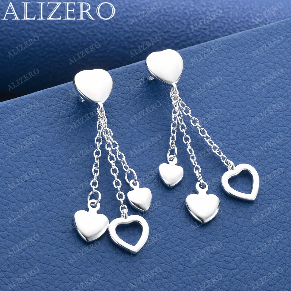 ALIZERO 925 Sterling Silver Three Hearts Drop Earrings For Women Jewelry Fashion Elegant Party Engagement Accessories