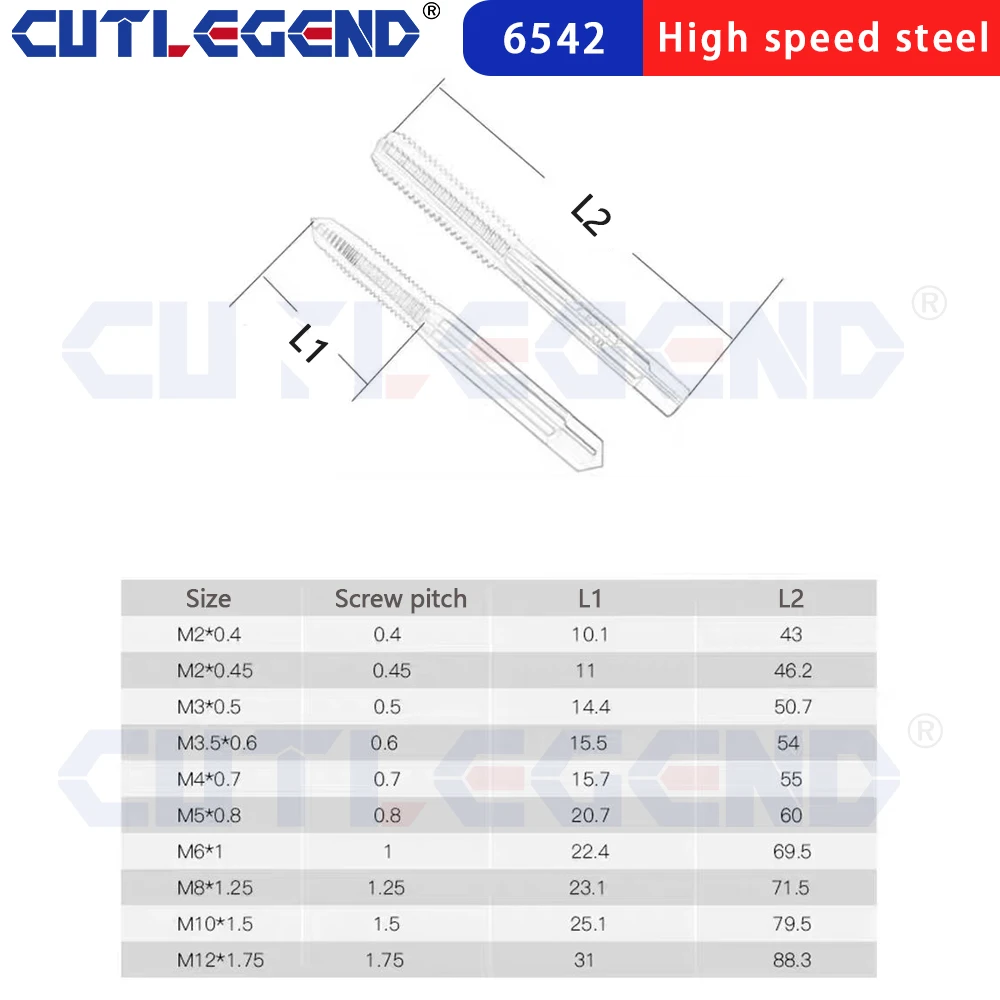 HSS6542 Thread Tap Right Hand Straight Flute Tap M3 M4 M5 M6 M7 M8 M10 M12 M14 M16 Metric 10pcs Threading Tool Screw Tap Drill