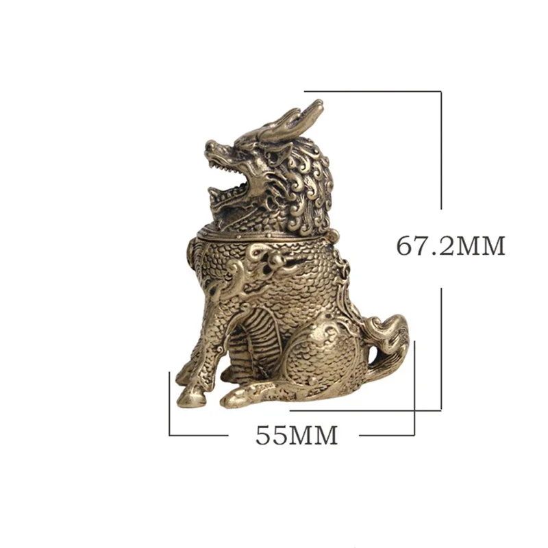 Antique Brass Chinese Kirin Sandalwood Incense Burner Miniatures Home Decoration Ornaments Mythical Beast Copper Craft Figurines